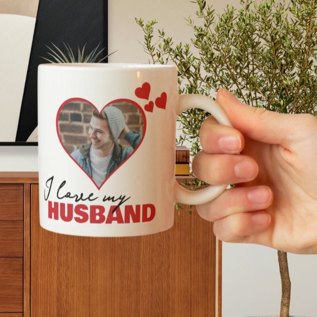 Personlig I Kärlek Mitt Make Hjärtfoto Kaffemugg (Personalized I Love My Husband Heart Photo Mugs from Ricaso.  text photo Other styles available)