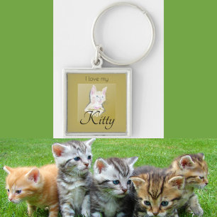 Personlig I Kärlek My Kattunge Photo Fyrkantig Silverfärgad Nyckelring