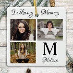 Personlig i Loving Memory Photo Collage Julgransprydnad Keramik<br><div class="desc">Ät din kära med en anpassningsbar minnesfärgad fotokollage i vit och svart design. Denna unika, monogrammade inledande och namn-fotobevarade minnesprydnad är den perfekt som du själv, familj eller vänner får för att hedra de älskade. Vi hoppas att ditt familjefoto i att älska minnesprydnad kommer att ge dig glädje, fred och...</div>