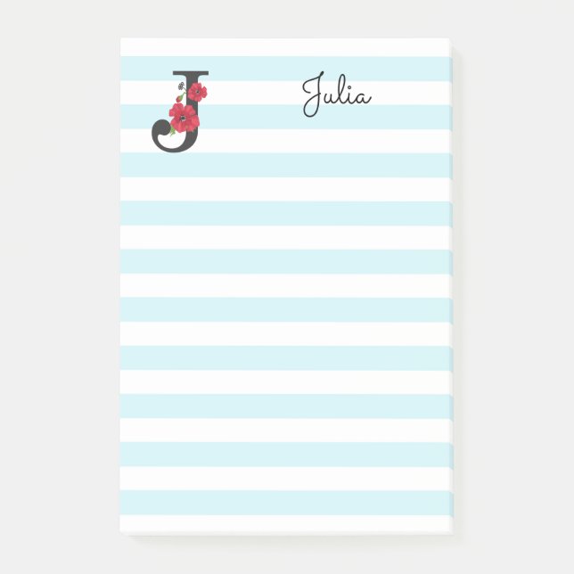 Personlig i monogram, redigerbar J-textröd blomma Post-it Block (Framsida)