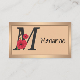 Personlig i monogram, redigerbar M-textröd blomma Visitkort
