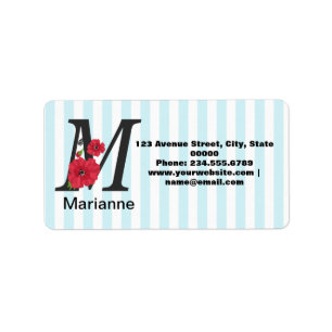 Personlig i monogram, redigerbar Mtext Red-blomma Adressetikett