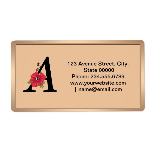 Personlig i monogram redigerbart A text röd blomma Fraktsedel (Framsidan)