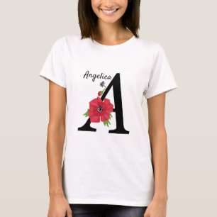 Personlig i monogram redigerbart A text röd blomma T Shirt
