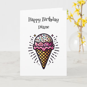 Personlig Ice Cream Cone Birthday för henne Kort