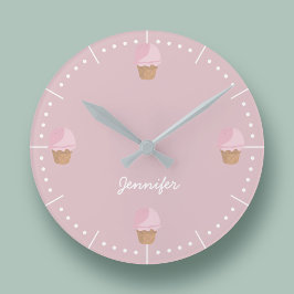 Personlig Ice Cream Rosa Kitchen Clock Rund Klocka