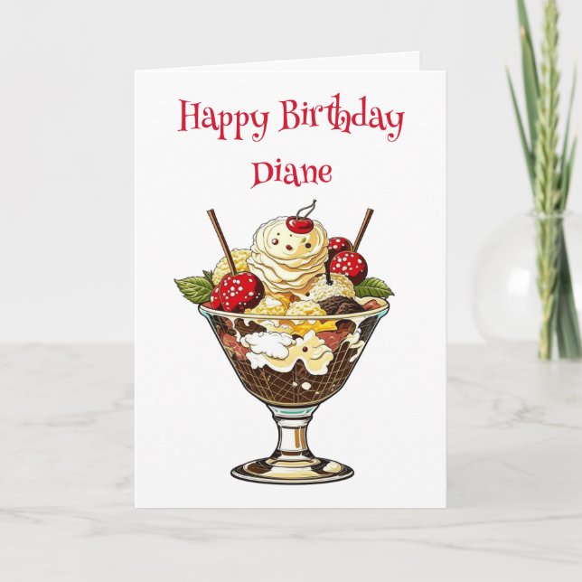 Personlig Ice Cream Sundae Birthday för henne Kort (Framsida)