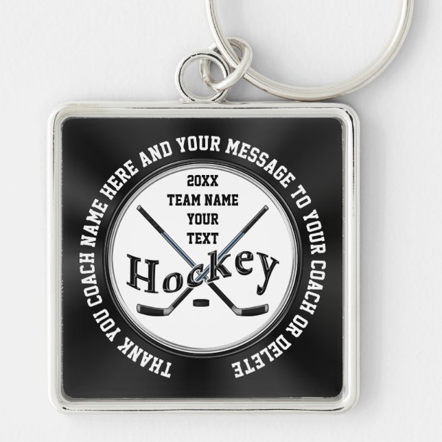 Personlig Ice Hockey Coach Gift Ideas, Hockey Fyrkantig Silverfärgad Nyckelring (Framsidan)