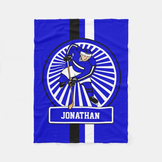 Personlig Ice Hockey Player Blue Fleecefilt (Framsidan)