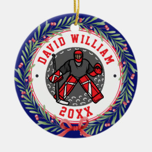 Personlig Ice Hockey Player Namn julgåva Julgransprydnad Keramik