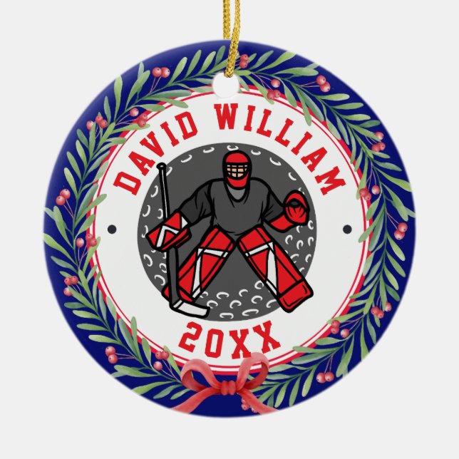 Personlig Ice Hockey Player Namn julgåva Julgransprydnad Keramik (Framsidan)