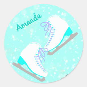 Personlig Ice Skating Blue Kawaii Figur Skater Runt Klistermärke