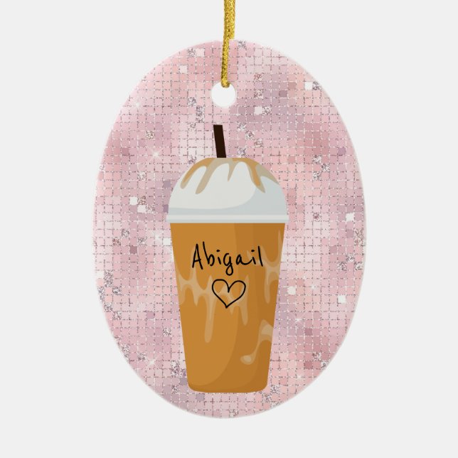 Personlig Iced Coffee Bling Helgdag jul Julgransprydnad Keramik (Framsidan)