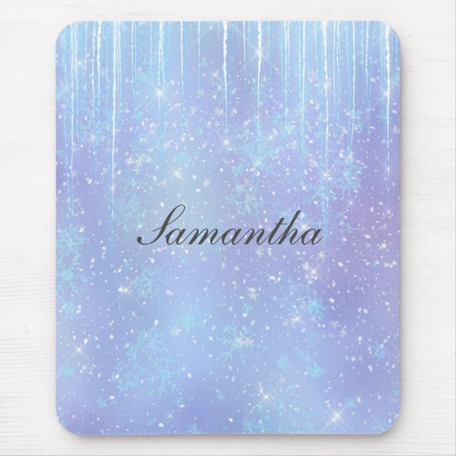 Personlig Icicle Snowflake Crystal Blue Lila Musmatta (Framsidan)
