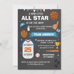 Personlig Idrotts All Star Baby Shower Inbjudningar