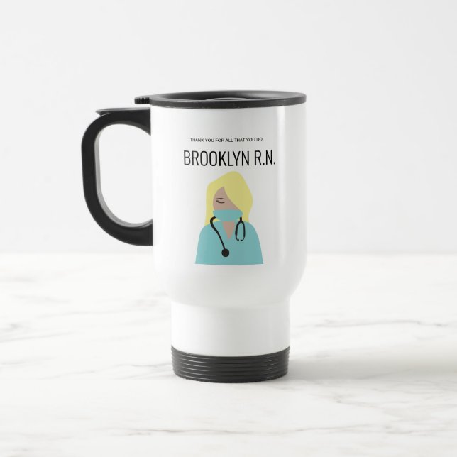 Personlig illustration Tack sjuksköterska Resemugg (Vänster)