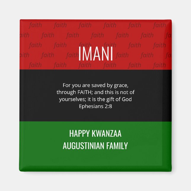 Personlig IMANI Faith Lycklig Kwanzaa Magnet (Framsidan)