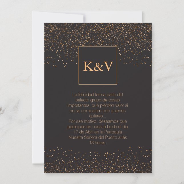 Personlig inbjudan till Golden Glitter på spanska (Framsida)