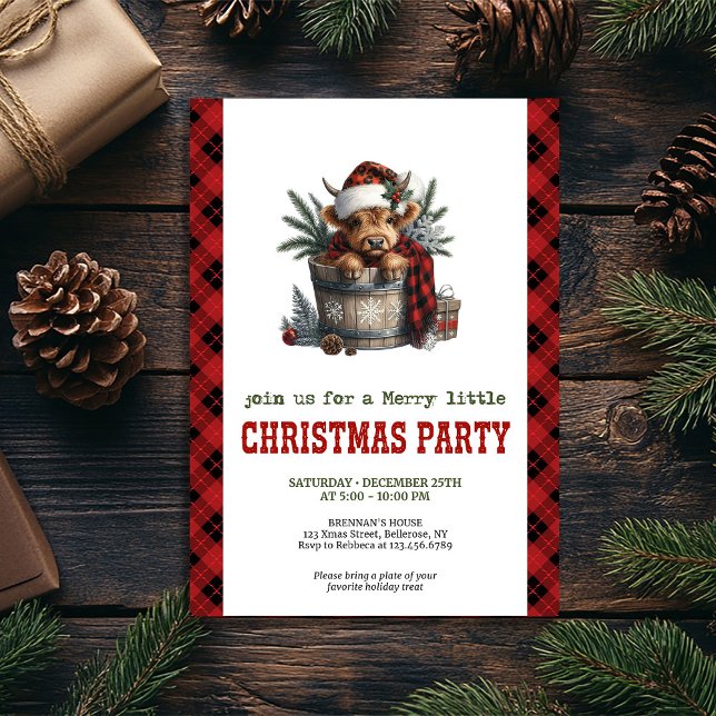Personlig inbjudan till Highland-ko-fest (Personalized highland cow festive party invite)