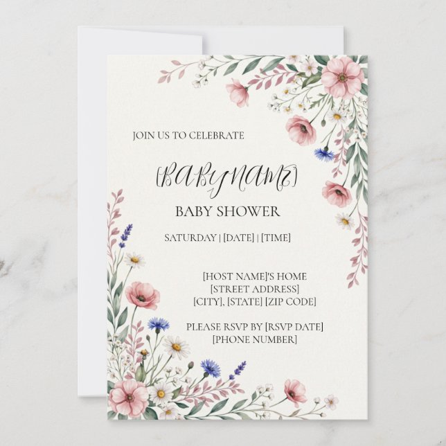Personlig inbjudan till vildblommababy shower (Framsida)