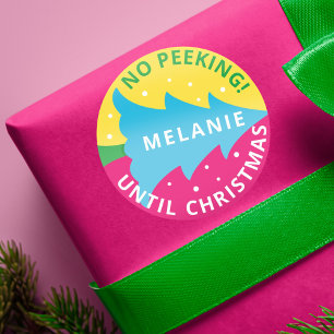 Personlig Ingen peeking Bright Neon Julgran Runt Klistermärke