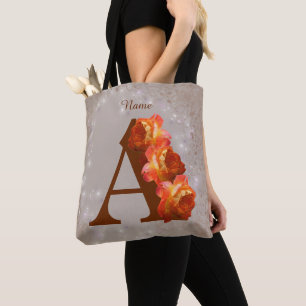 Personlig initial A monogram med orange ros Tygkasse