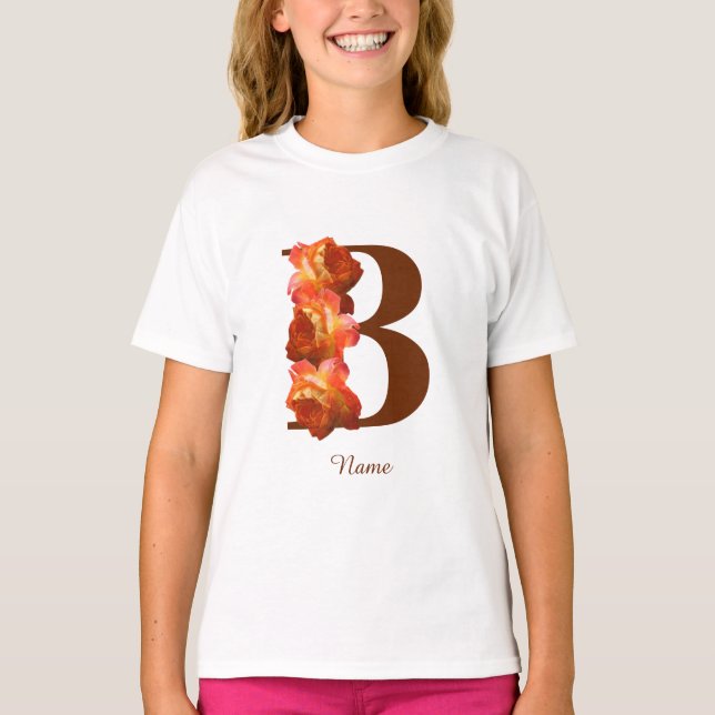 Personlig initial B monogram med orange ros T Shirt (Framsida)