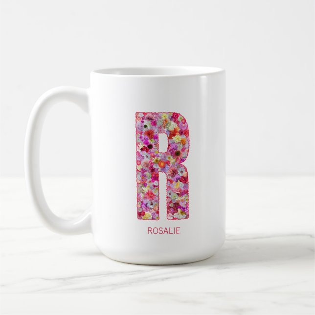 Personlig Initial | Blommig Bokstav R Monogram  Kaffemugg (Vänster)
