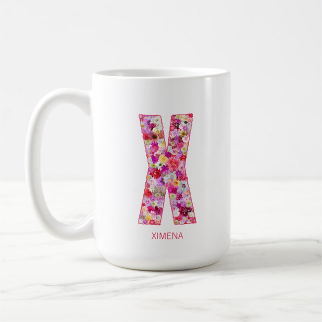 Personlig initial | Blommig bokstav X monogram  Kaffemugg (Vänster)