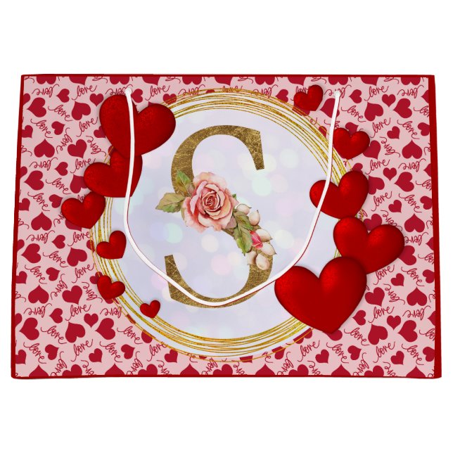 Personlig Initial Blommig Monogram och Rött Hjärta (Framsidan)