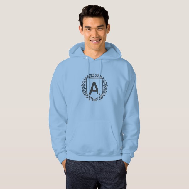 Personlig Initial Blommig Sköld Monogram Hoodie (Hel framsida)