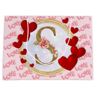 Personlig Initial Blommigt Monogram och rött hjärt