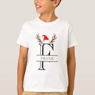 Personlig Initial Bokstav F Tomte Hatt Horn T Shirt