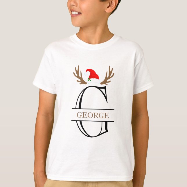 Personlig Initial Bokstav G Julhatt Horn T Shirt (Framsida)