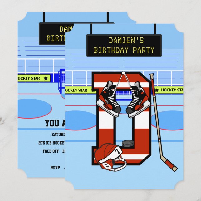 Personlig Initial brev D Ice Hockey Inbjudningar (Fram/baksida)