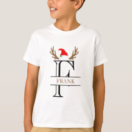Personlig Initial Brev F Santa Hat Antlers T Shirt