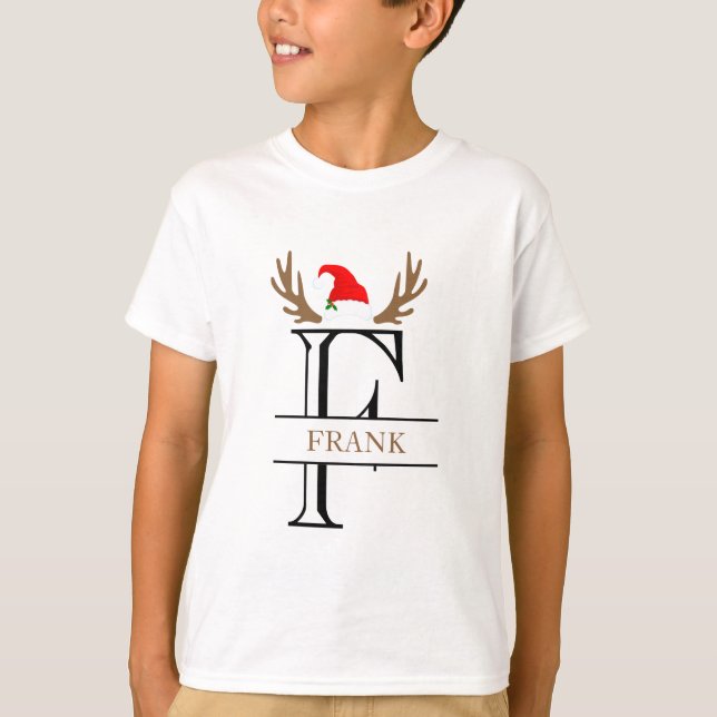 Personlig Initial Brev F Santa Hat Antlers T Shirt (Framsida)