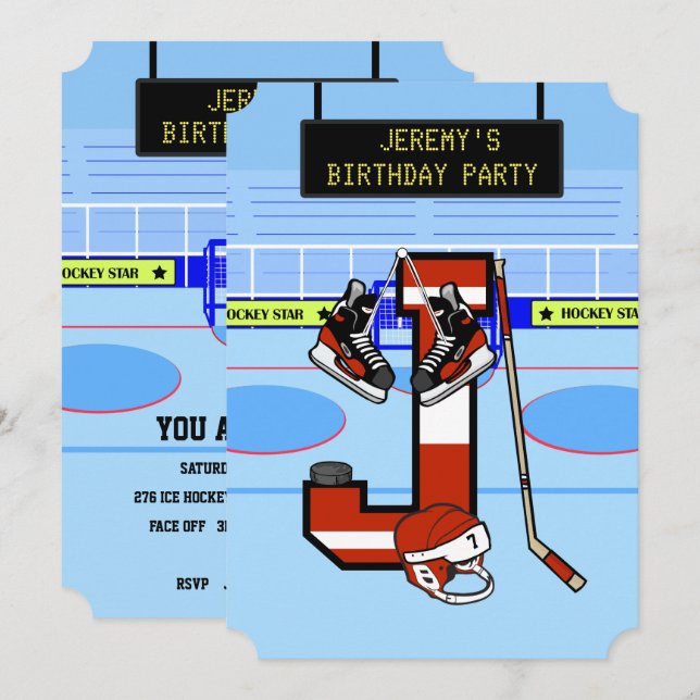 Personlig Initial brev J Ice Hockey Inbjudningar (Fram/baksida)