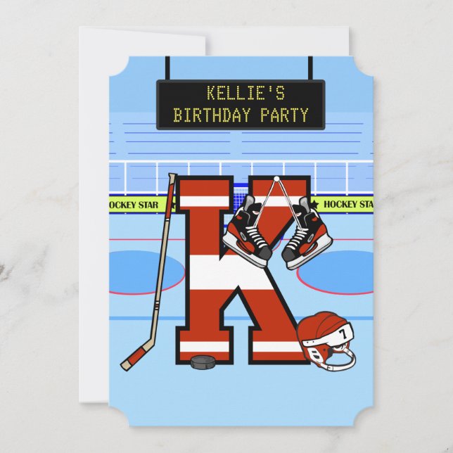 Personlig Initial brev K Ice Hockey Inbjudningar (Framsida)