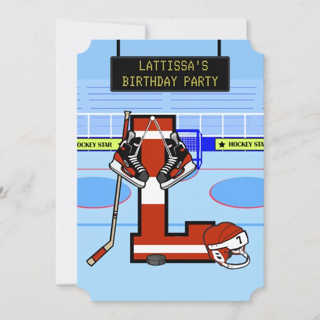 Personlig Initial brev L Ice Hockey Inbjudningar (Framsida)