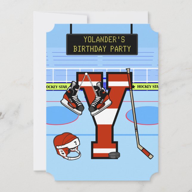 Personlig Initial brev Y Ice Hockey Inbjudningar (Framsida)