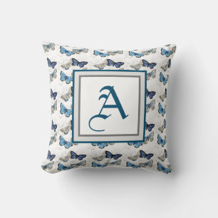 PERSONLIG INITIAL BUTTERFLY PILLOW IN BLUES KUDDE