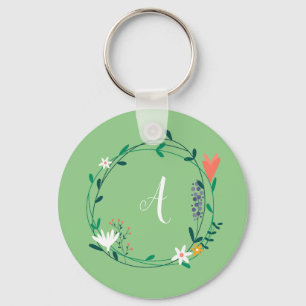 Personlig initial färsk vårblomsterkrans nyckelring