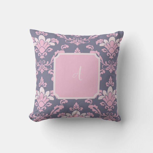 Personlig Initial Fleur De Lis Rosa Pillow Kudde (Framsida)