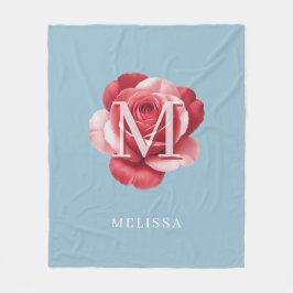 Personlig Initial för Rosa Ros Monogram Namn Ljusb Fleecefilt