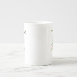 Personlig Initial L i Guld med Blommönster Benporslin Mugg