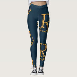 Personlig Initial Monogram i Guld på flottan Leggings