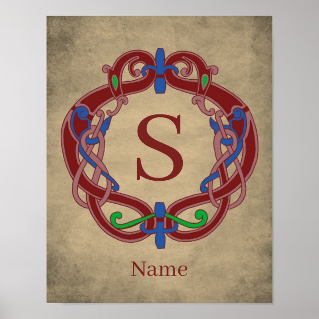 Personlig initial monogram i keltisk design poster (Framsidan)