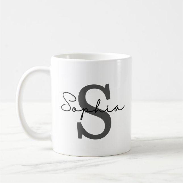 Personlig Initial Mugg, Subtle Initial och Namn Kaffemugg (Vänster)
