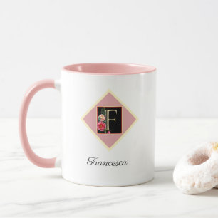 Personlig Initial Vintage Rosor "F" Mugg